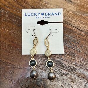 New Lucky Brand Gold Tone Multi Stone Linear Drop Earrings